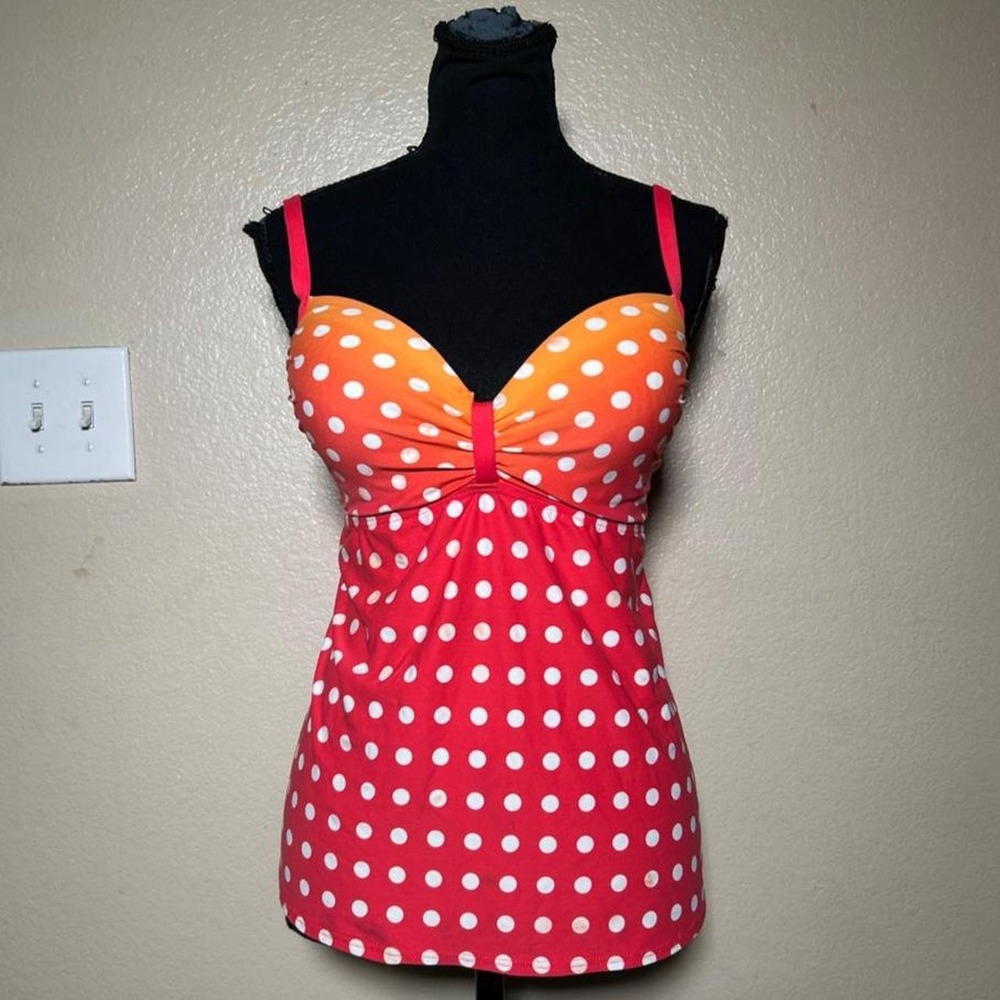 Coco Reef Y2K Pink Orange Ombre Polka Dot Ruched Bust Cami Tank Top 36/38 C Cup